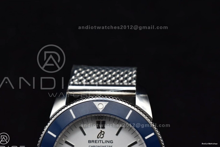 SS Mesh on Blue 42mm II White SS SuperOcean Bezel A BLSF Bracelet Soft Dial 1186 Ceramic Heritage 0715